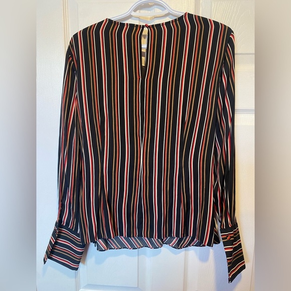 INC International Concepts Striped Twist Front Blouse Black Multi L - Picture 7 of 9